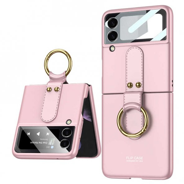 Samsung Galaxy Z Flip 3 Kılıf Flip Ring Kıpta Kapak - Pembe