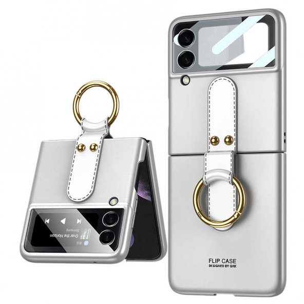 Samsung Galaxy Z Flip 3 Kılıf Flip Ring Kıpta Kapak - Gümüş