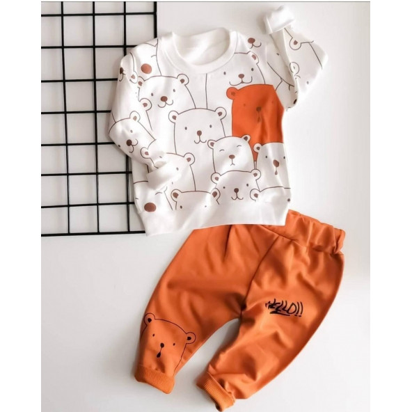 Elit Babys Hello Ayılar Desenli Unisex Bebek Sweatshirt Ve Alt Mevsimlik Takım