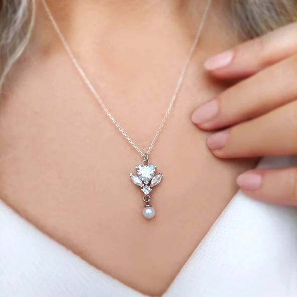 Vaoov 925 Ayar Gümüş Kalpli İnci Kolye - Resim 4