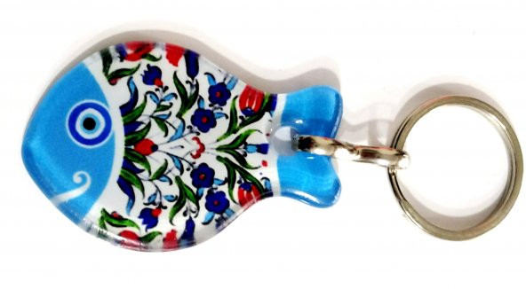 Lale Desenli Balık Şekilli Hediye Kutusunda Füzyon Cam Anahtarlık - 2