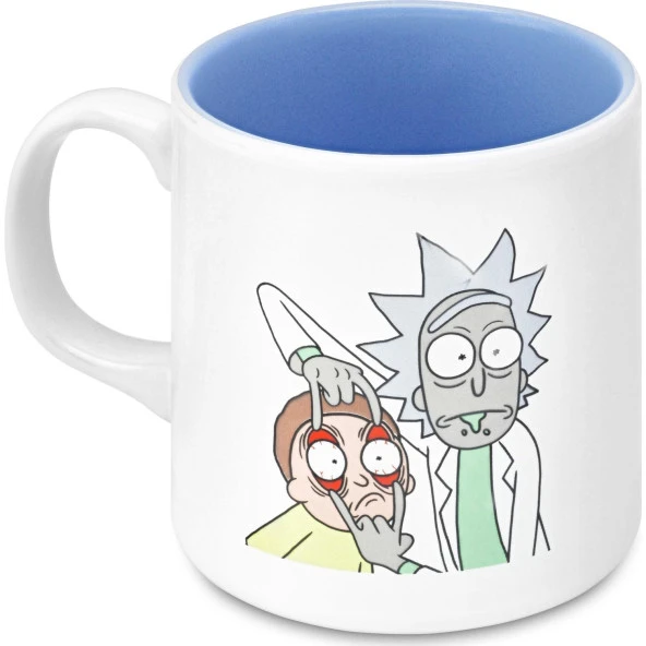 Mabbels Kupa Rick And Morty Mug Dış Beyaz İç Mavi Mug Kupa Bardağı