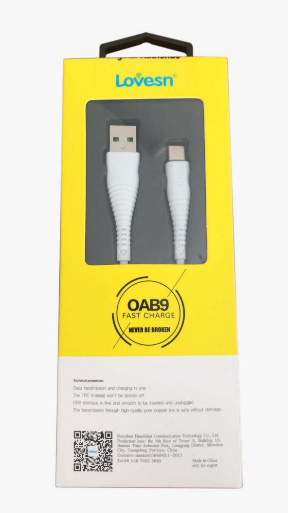 Lovesn OAB9 Kırılmaya Dayanıklı TYPE-C Hızlı Şarj Kablosu 1 metre