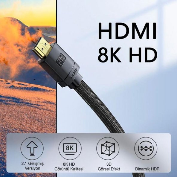 Baseus 1.5 Metre 2.1V HDMI 60hz 8K HDMI to HDMI Kablo Görüntü Aktarım Kablosu - 3
