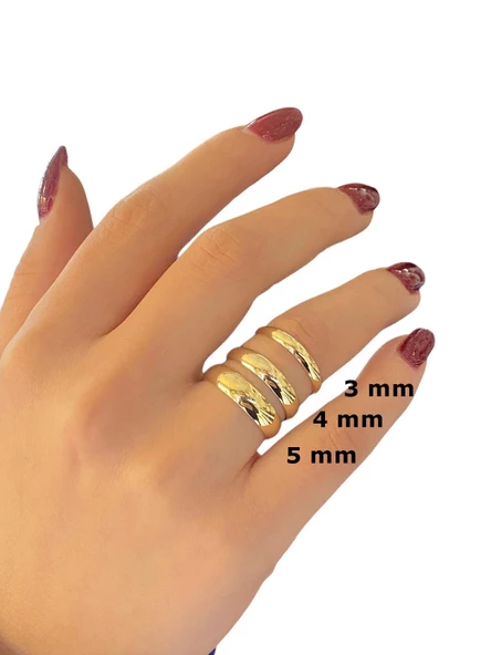 Düz Bombe 5 mm 14 Ayar Altın Alyans Yüzük Kadın Erkek Unisex - 4
