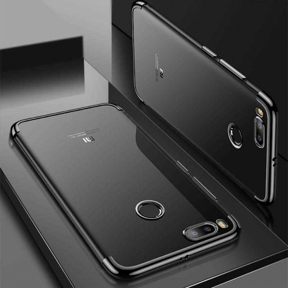 Xiaomi Mi 5x Kılıf Dört Köşeli Lazer Silikon Kapak - Siyah
