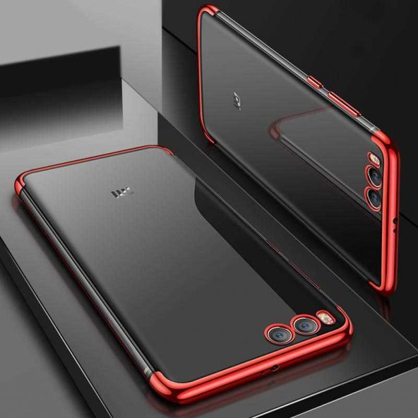 Xiaomi Mi 6 Kılıf Dört Köşeli Lazer Silikon Kapak - Kırmızı