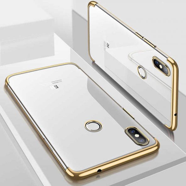 Xiaomi Mi 8 Kılıf Dört Köşeli Lazer Silikon Kapak - Gold