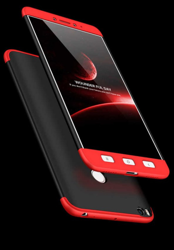 Xiaomi Mi Max 2 Kılıf Ays Kapak - Siyah-Kırmızı