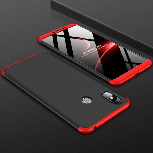 Xiaomi Mi Max 3 Kılıf Ays Kapak - Siyah-Kırmızı