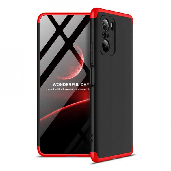 Xiaomi Poco F3 Kılıf Ays Kapak - Siyah-Kırmızı