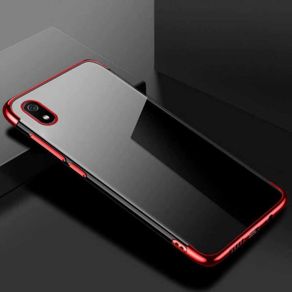 Xiaomi Redmi 7A Kılıf Dört Köşeli Lazer Silikon Kapak - Kırmızı