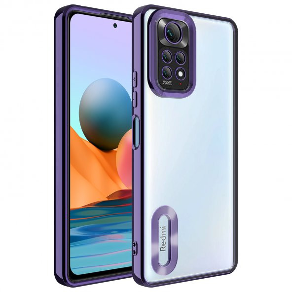 Xiaomi Redmi Note 11 Global Kılıf Kamera Korumalı Logo Gösteren Omega Kapak - Derin Mor