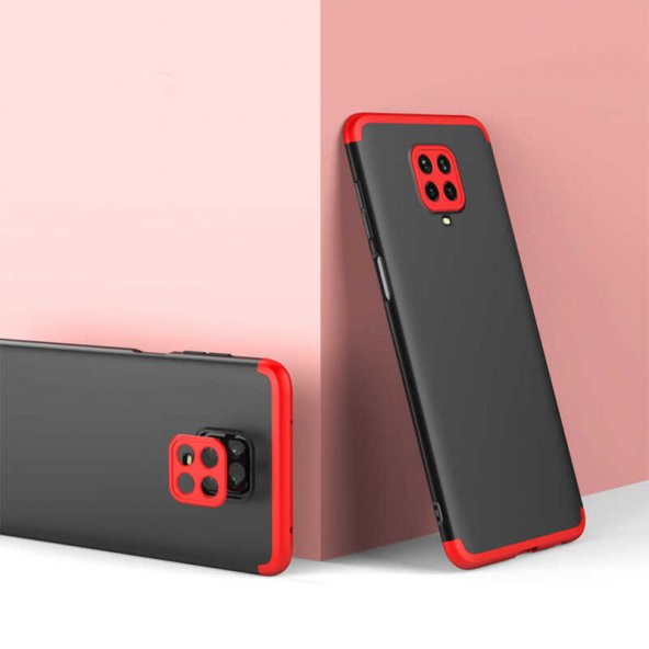 Xiaomi Redmi Note 9S Kılıf Ays Kapak - Siyah-Kırmızı