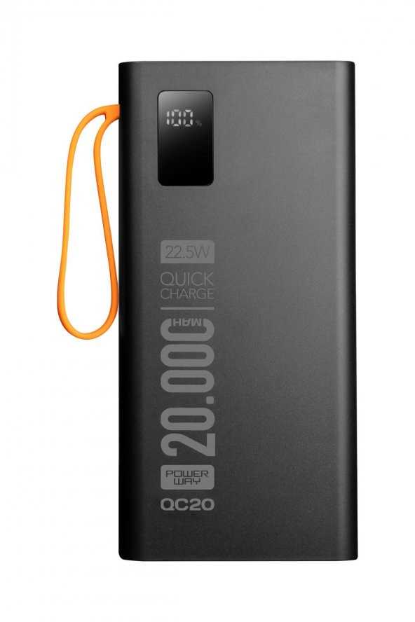 Powerway 20.000 Mah Pd 22.5W Kablolu 3.0 Hızlı Şarj Gerçek 20.000 Mah Garantili Işıklı QC20 Siyah Powerbank - 2