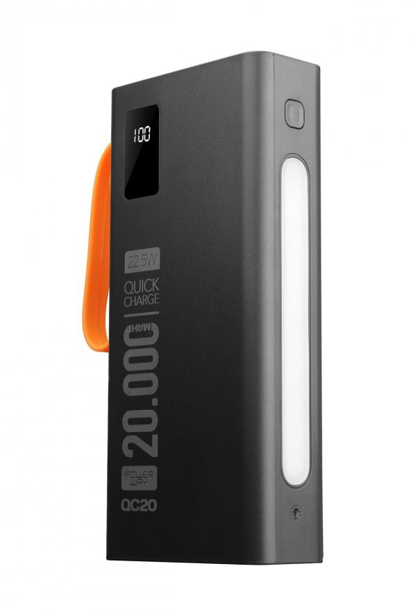 Powerway 20.000 Mah Pd 22.5W Kablolu 3.0 Hızlı Şarj Gerçek 20.000 Mah Garantili Işıklı QC20 Siyah Powerbank - 3