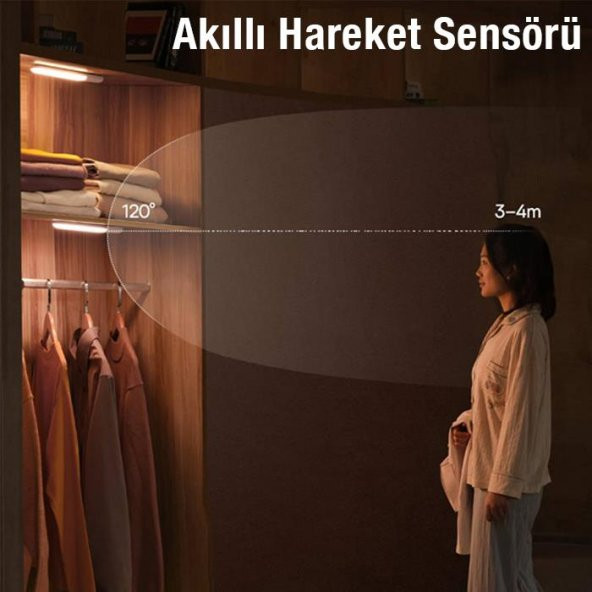 Baseus 3 Kademeli Hareket Sensörlü 1200Mah Bataryalı Gece Lambası, Dolap, Masa,Mutfak, Banyo Lambası - 5