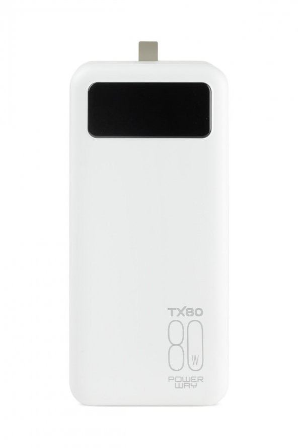 Powerway 80.000 Mah Kablolu Dijital Göstergeli Gerçek 80.000 Mah Garantili Işıklı Kamp TX80 Beyaz Powerbank