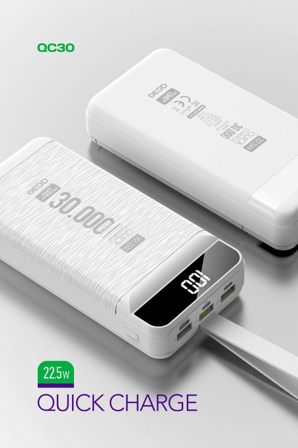 Powerway PD 22.5W 30.000 MAH 3.0 HIZLI ŞARJ (GERÇEK 30.000 MAH GARANTİLİ) QC30 POWERBANK Beyaz - 2