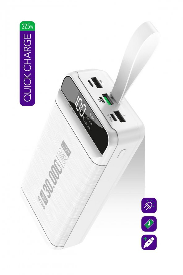 Powerway PD 22.5W 30.000 MAH 3.0 HIZLI ŞARJ (GERÇEK 30.000 MAH GARANTİLİ) QC30 POWERBANK Beyaz - 3
