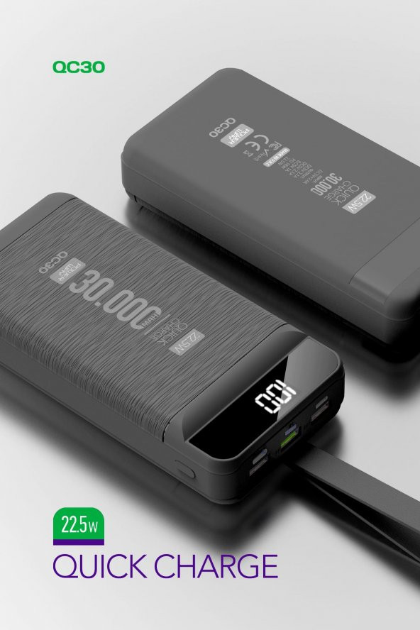 Powerway Pd 22.5W 30.000 Mah 3.0 Hızlı Şarj (Gerçek 30.000 Mah Garantili) Qc30 Powerbank Siyah - 3
