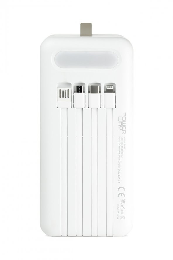 Powerway TX60 Beyaz Çoklu Çıkış Dijital Göstergeli Ekstra Kablolu 60.000 mAh (Gerçek 60.000 mAh Garantili) Powerbank - 3