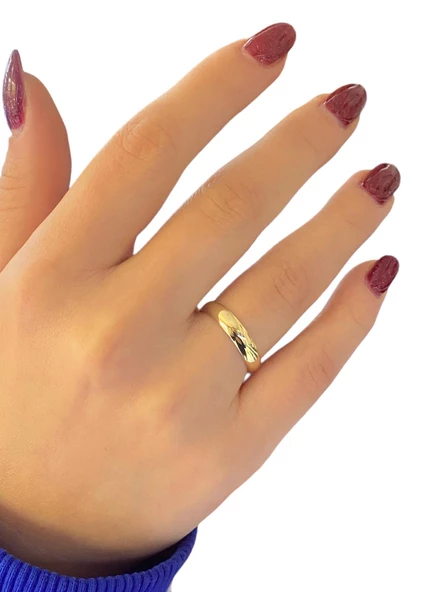 Düz Bombe 4 mm 14 Ayar Altın Alyans Yüzük Kadın Erkek Unisex - Resim 2