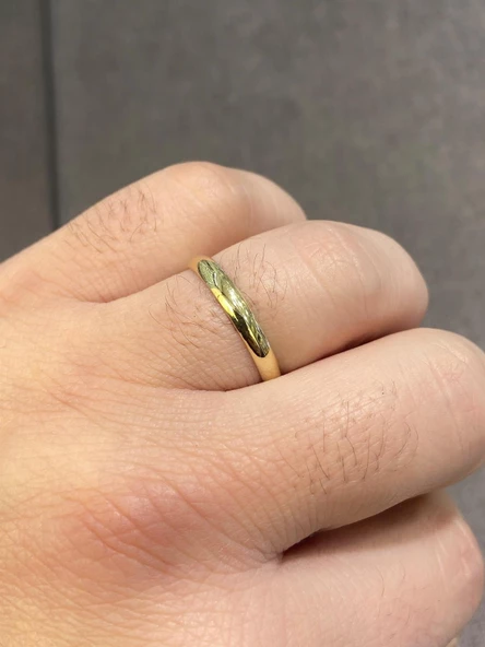 Düz Bombe 3 mm 14 Ayar Altın Alyans Yüzük Kadın Erkek Unisex - 4