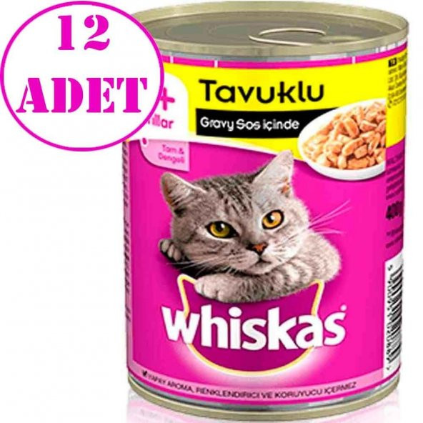 Whiskas Gravy Soslu Tavuk Etli Kedi Konservesi 400gr x 12 Adet