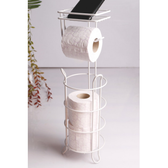 YUVARLAK BEYAZ STANDLI YEDEKLİ ÇOK AMAÇLI WC KAĞITLIK -BEYAZ