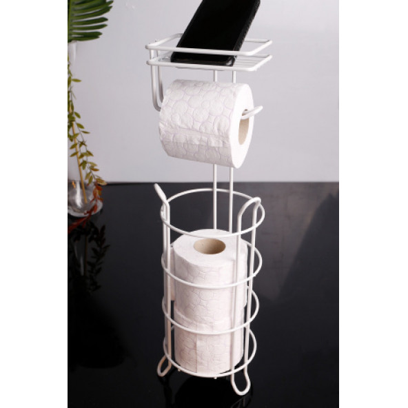 YUVARLAK BEYAZ STANDLI YEDEKLİ ÇOK AMAÇLI WC KAĞITLIK -BEYAZ - 2