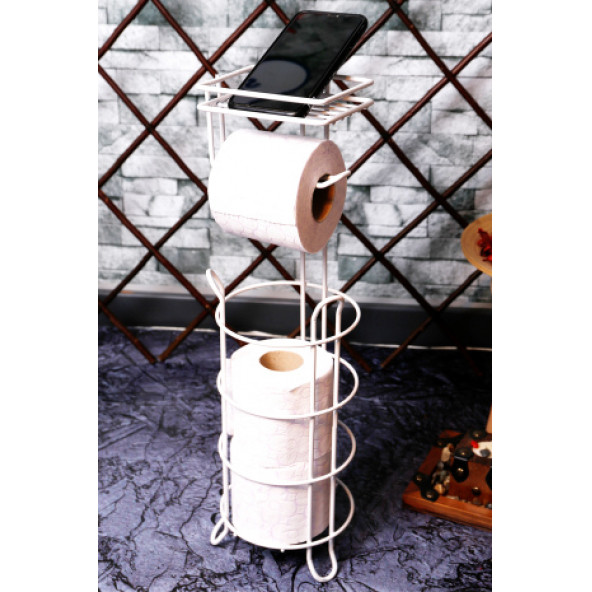 YUVARLAK BEYAZ STANDLI YEDEKLİ ÇOK AMAÇLI WC KAĞITLIK -BEYAZ - 3