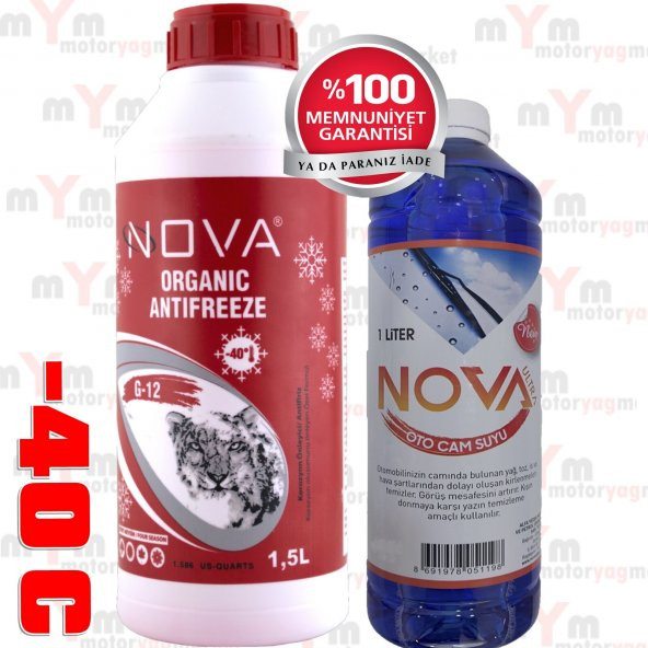 Nova -40 Derece Organik Kırmızı G12 Antifriz 1.5Litre +Cam Suyu