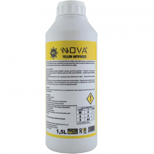 Nova -40 Derece Organik Sarı G13 Antifriz 1.5Litre -Cam Suyu