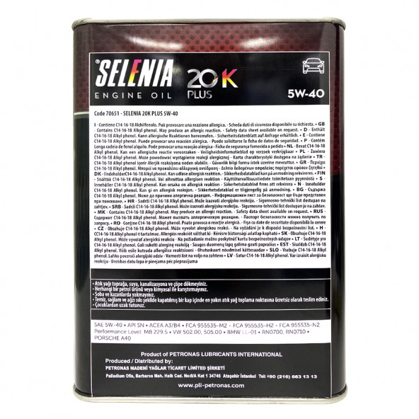 Petronas Selenia 20K Plus 5w-40 Motor Yağı 3.2 Litre -Fiat Onaylı - Eski Adı: Wide Range - 2