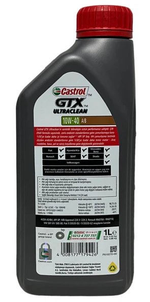 CASTROL GTX 10W-40 A/B Yarı Sentetik Motor Yağı 1 Litre - 2
