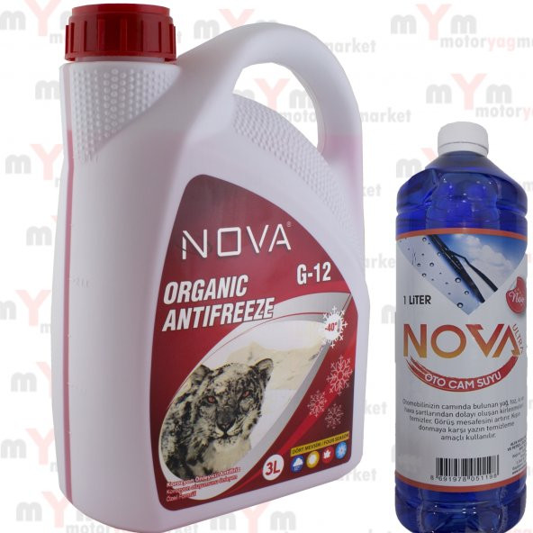 Nova -25 Derece Organik Kırmızı Antifriz 3 Litre +Cam Suyu