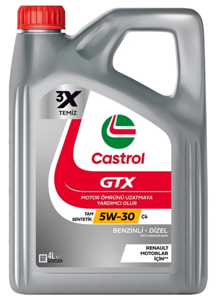CASTROL GTX 5W-30 C4 Renault Motorlar için Tam Sentetik Motor Yağı 4 L