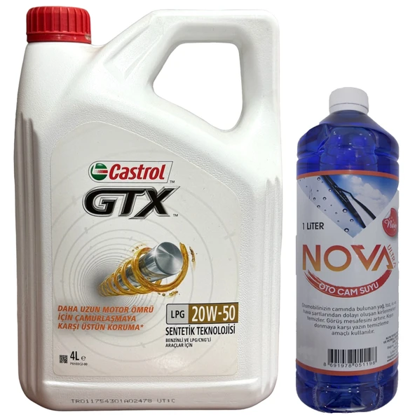 Castrol GTX LPG 20W-50 Sentetik Motor Yağı 4 Litre + Cam Suyu 1 L