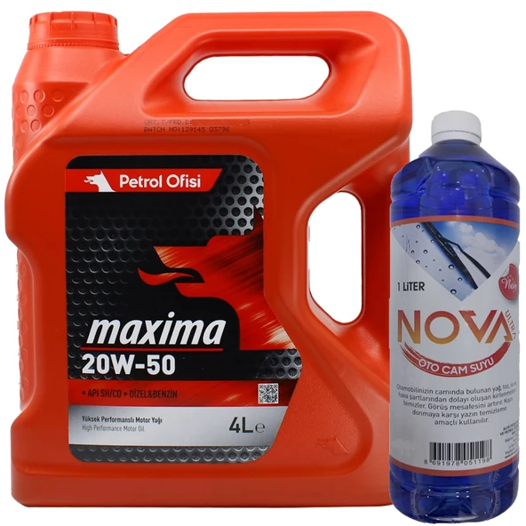 Petrol Ofisi Maxima 20W-50 Motor Yağı 4 Litre + Cam suyu 1 L