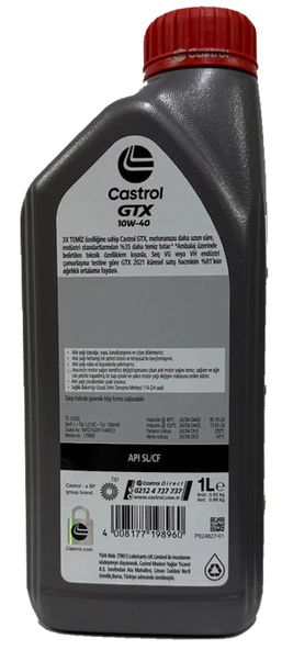 CASTROL GTX 10W-40 A3/B4 Yarı Sentetik Motor Yağı 2 x 1 Litre - Resim 3