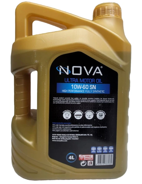 Nova 10W-60 4 Litre Tam Sentetik Motor Yağı API: SN, ACEA: A3-B4 - 2