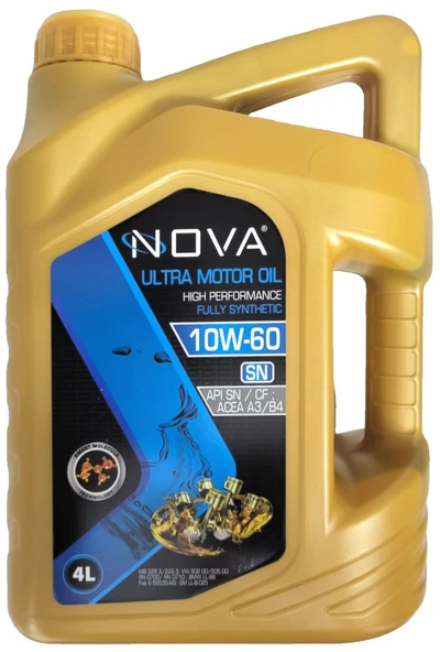 Nova 10W-60 4 Litre Tam Sentetik Motor Yağı API: SN, ACEA: A3-B4