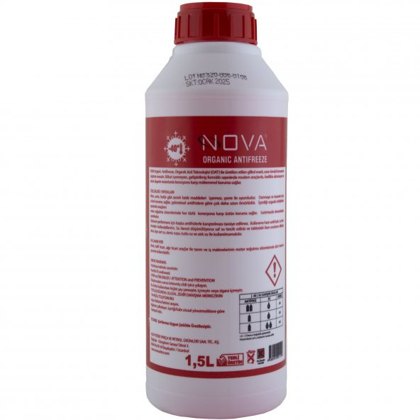 Nova -40 Derece Organik Kırmızı Antifriz (2 x 1.5Lt = 3Litre)+2Su