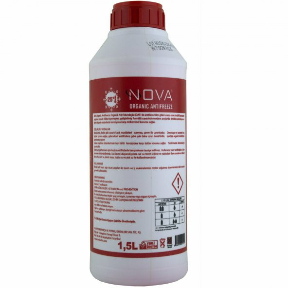 Nova -25 Derece Organik Kırmızı G12 Antifriz 1.5Litre +Cam Sabunu