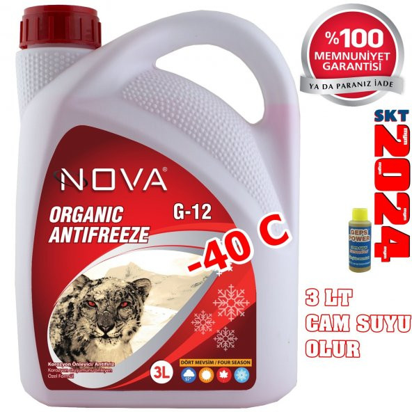 Nova ULTRA -40 Derece Organik Kırmızı Antifriz 3Litre ''Cam Sabunu