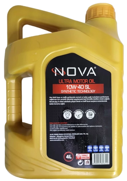 Nova 10W-40 Sentetik Motor Yağı 4 Litre - ÜT: 2024 - 2