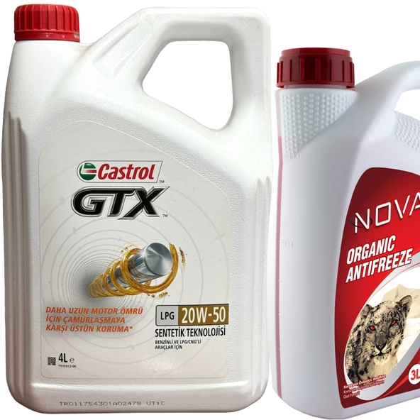 Castrol GTX LPG 20W-50 Sentetik Motor Yağı 4 Litre + Organik Antifriz 3 L