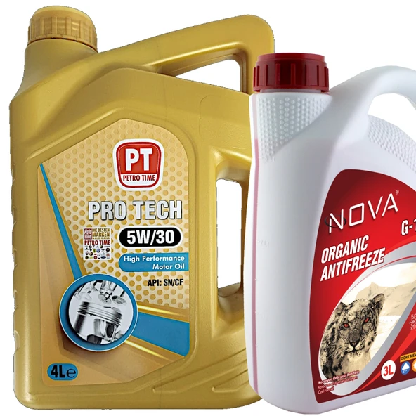 Petro Time 5W-30 Sentetik Motor Yağı 4 Litre + Kırmızı Antifriz 3 L
