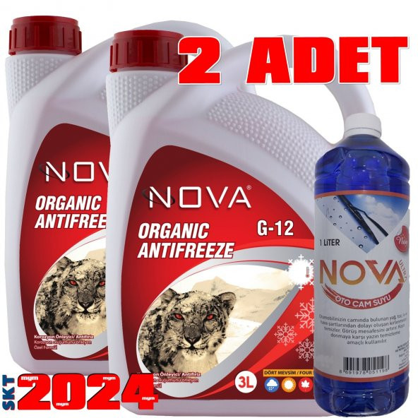 Nova -25 Derece Organik Kırmızı Antifriz 3 +3 Litre +Cam Su